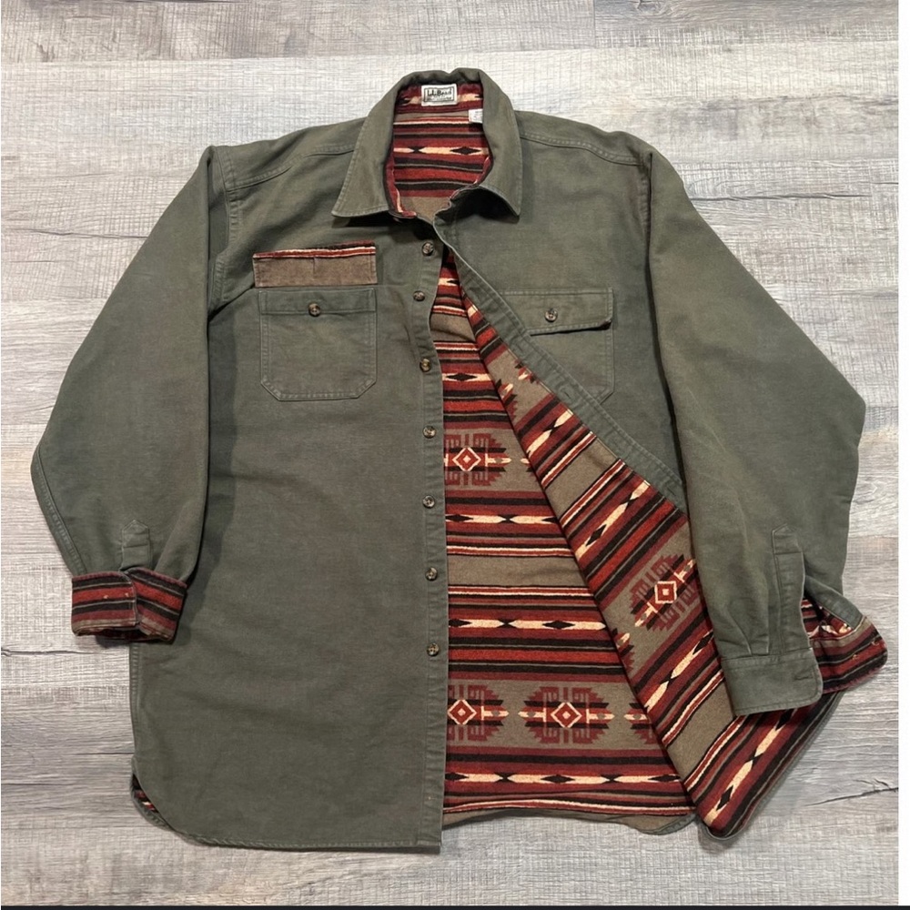 Vintage LL Bean Aztec flannel lined shirt jacket Large Tall